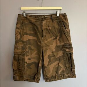 Arizona Brand Y2K Coded Brown Green Camo Cargo Shorts Size 34 Men's Pockets EUC